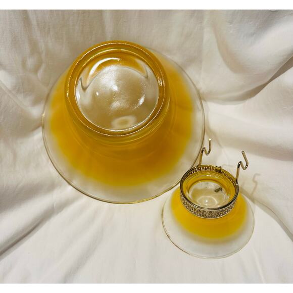 Vintage Anchor Hocking Chip & Dip Bowl Set Frosted Yellow 2 Tier MCM Party 60s - Picture 7 of 15